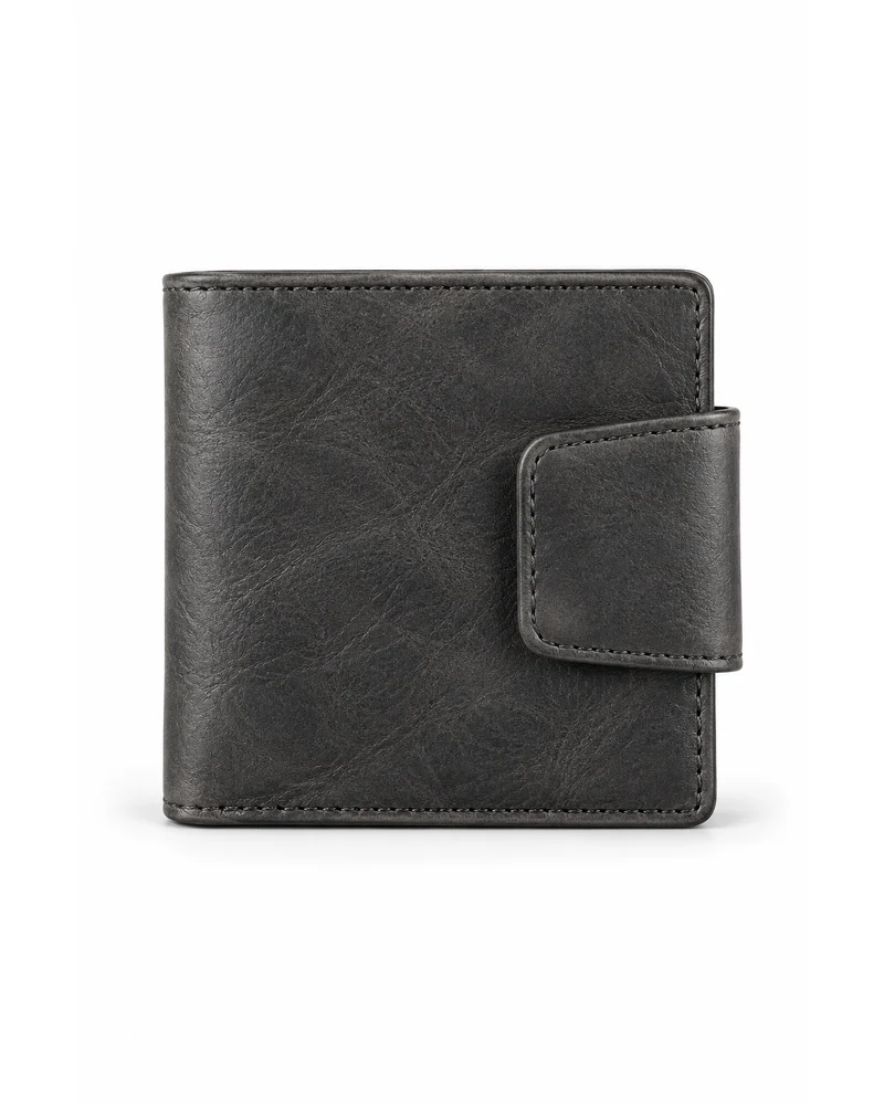 Charcoal Magnetic-Flap Card Men Leather Wallet