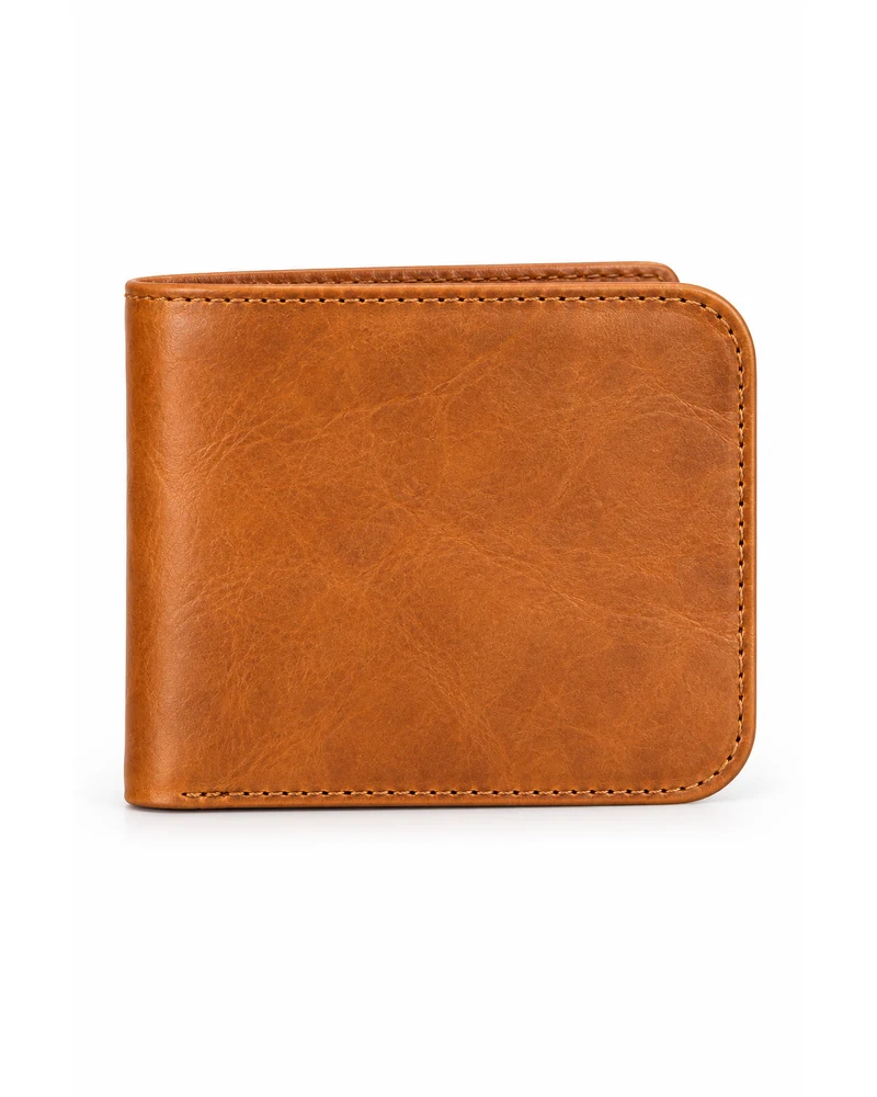 Camel Curved-Edge Bifold Men Leather Wallet