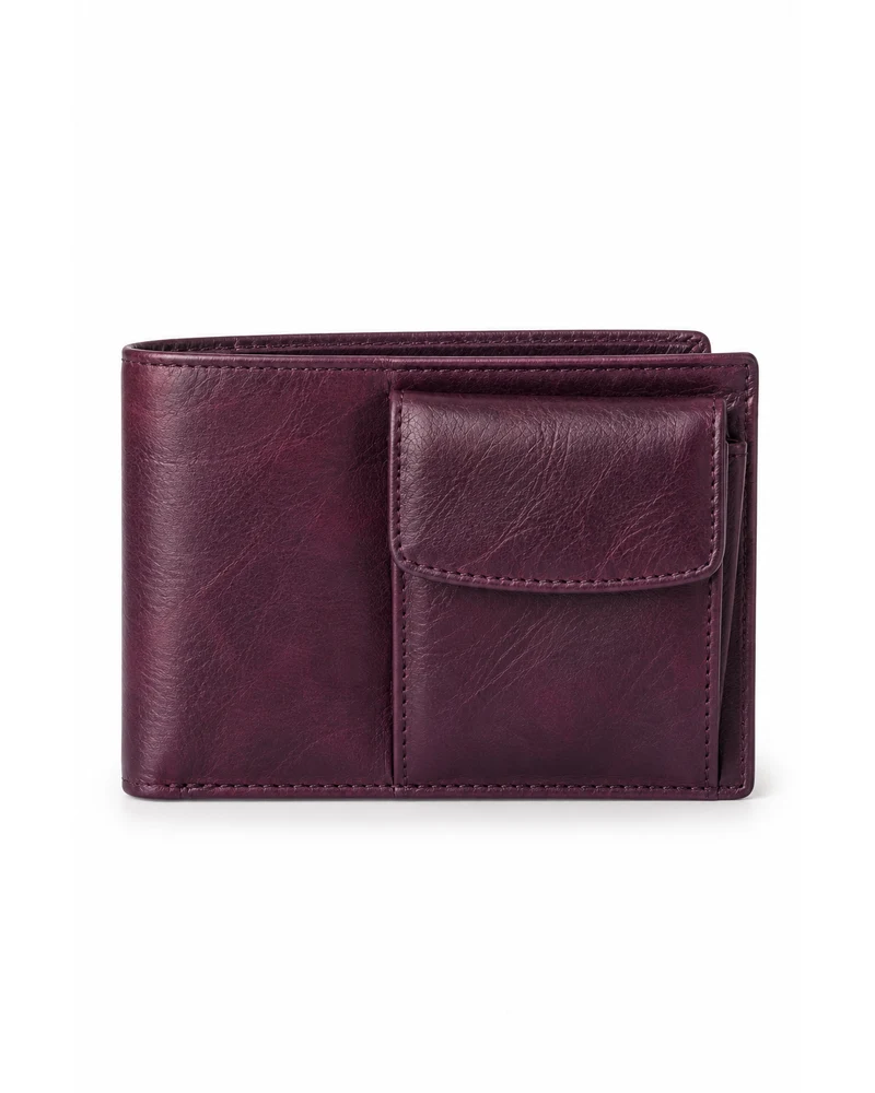 Aubergine Gusseted Coin Men Leather Wallet