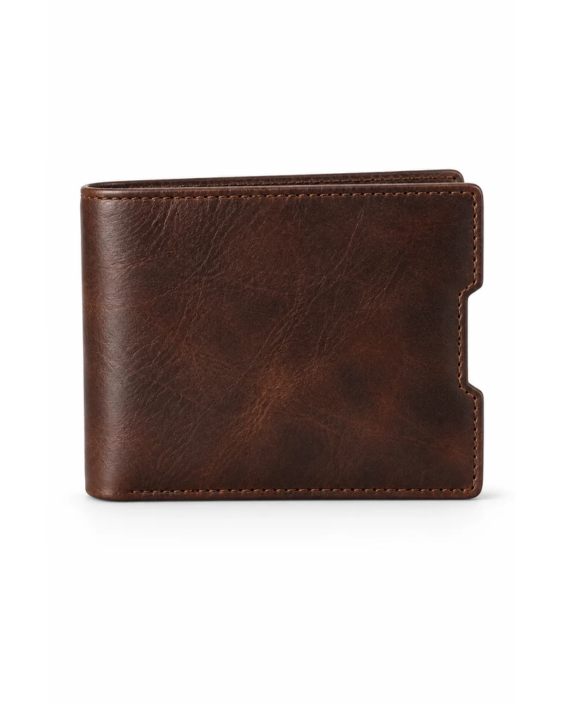 Espresso Notched-Edge Bifold Men Leather Wallet