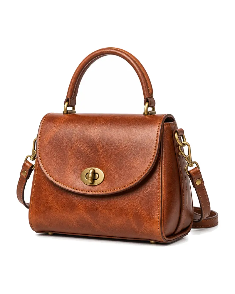 Brown Top-Handle Leather Handbag