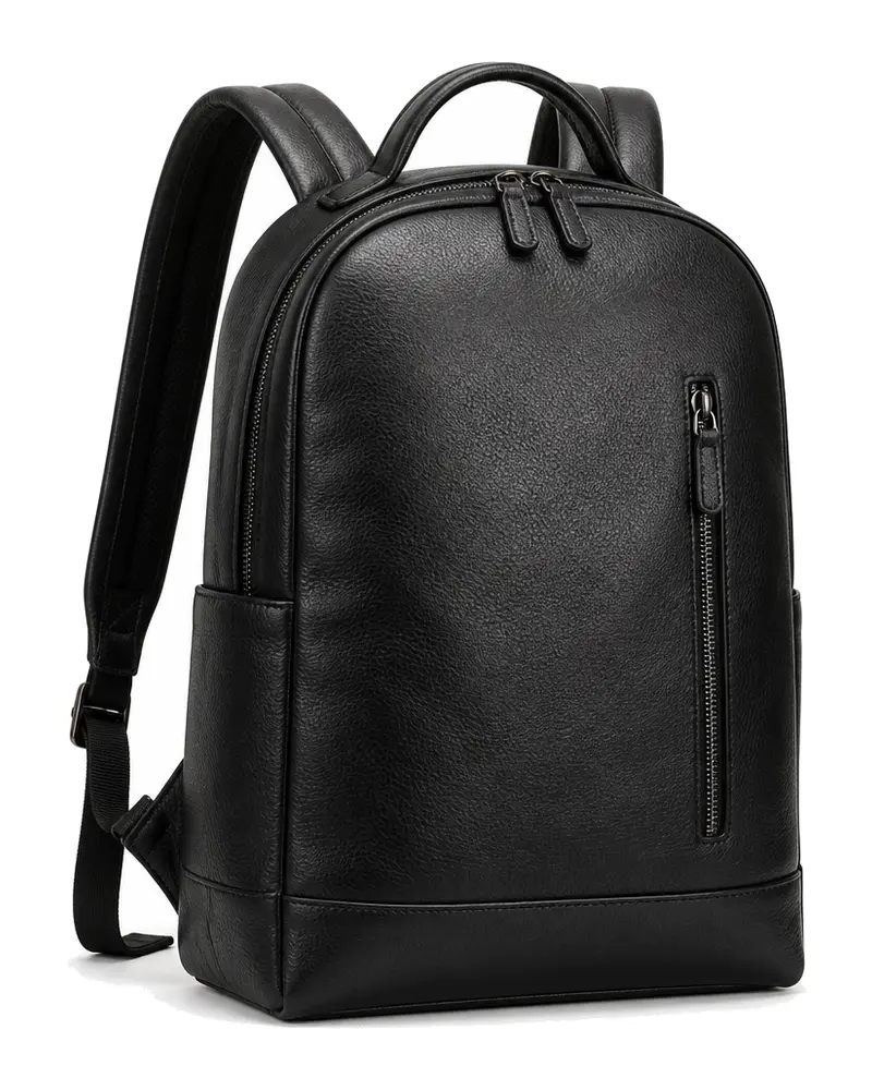 Black Rounded Leather Backpack