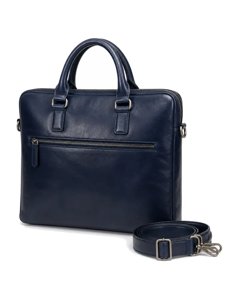 Blue Slim Leather Laptop Bag