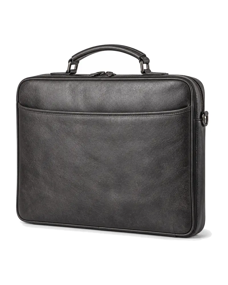 Grey Slim Leather Briefcase