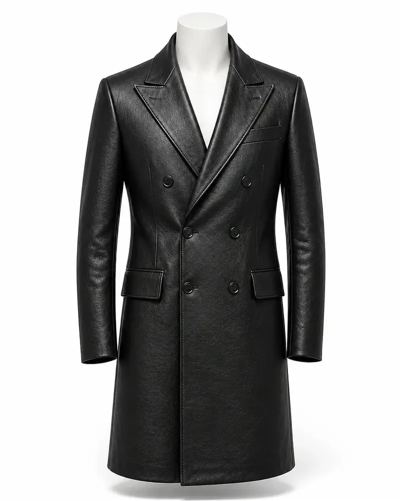 Black Double-Breasted Men Leather Coat