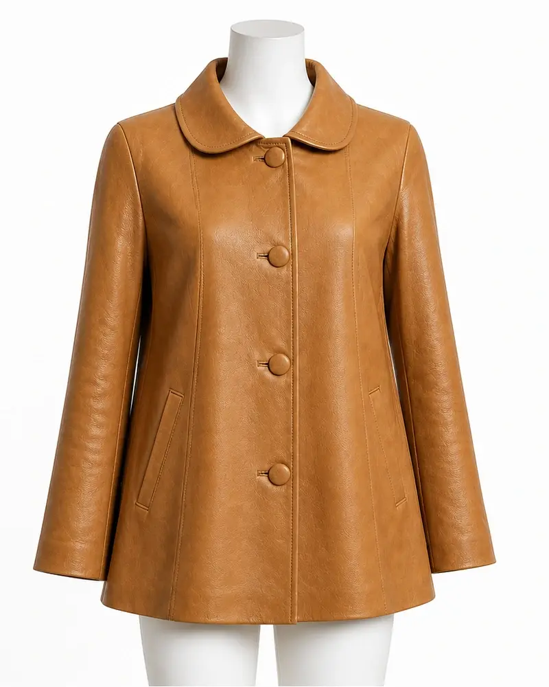 Tan Cropped Women Leather Coat