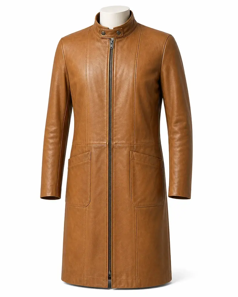 Tan Longline Men Leather Coat