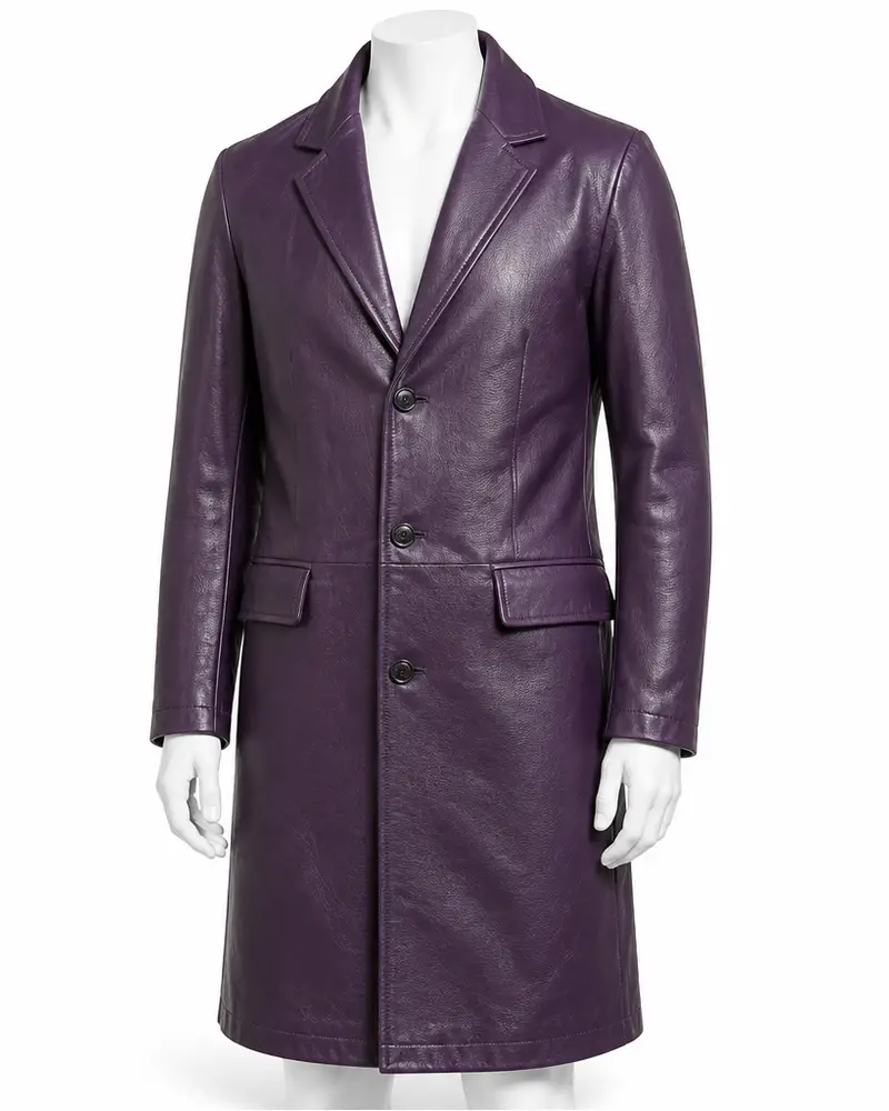 Purple Classic Men Leather Coat