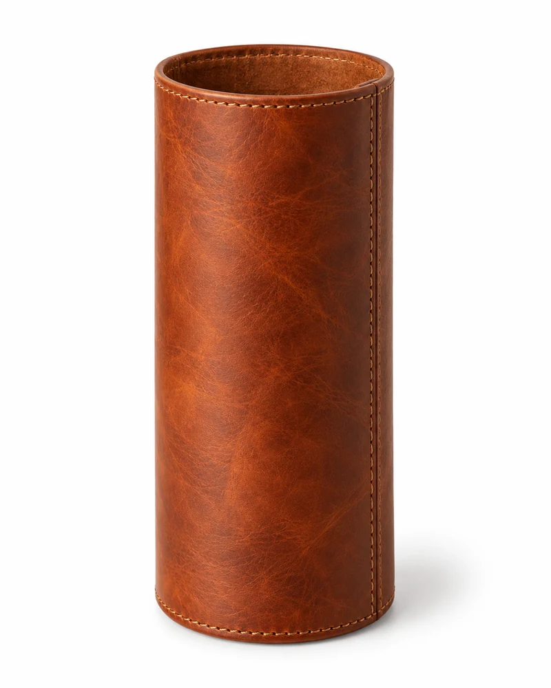 Rust Cylindrical Leather Bottle Sleeve