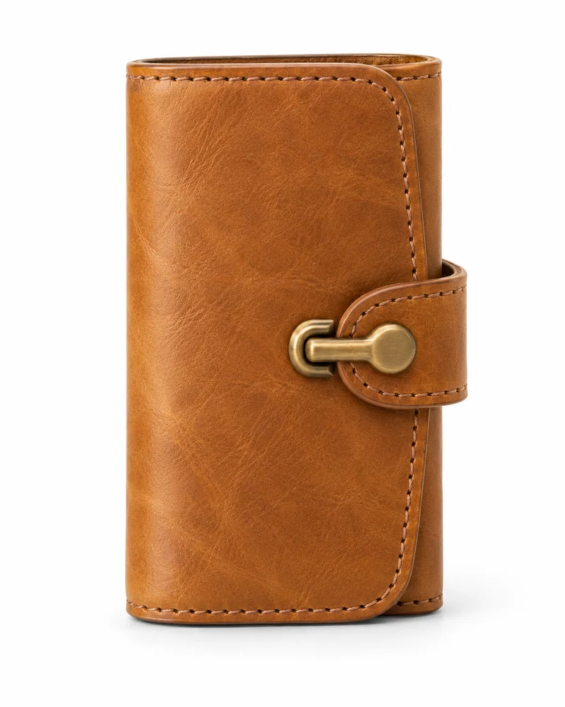 Camel Hook-Closure Leather Key Case
