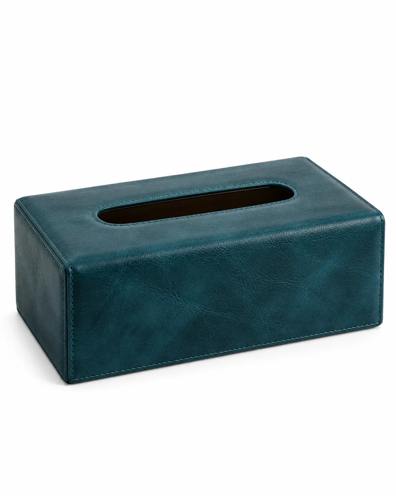 Deep Teal Rectangular Leather Tissue Box Cover