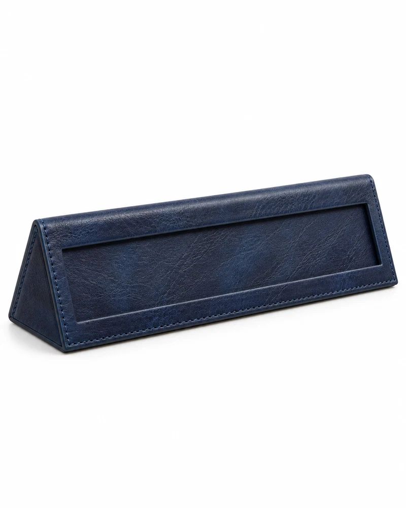 Indigo Leather Rectangular Desk Nameplate Holder