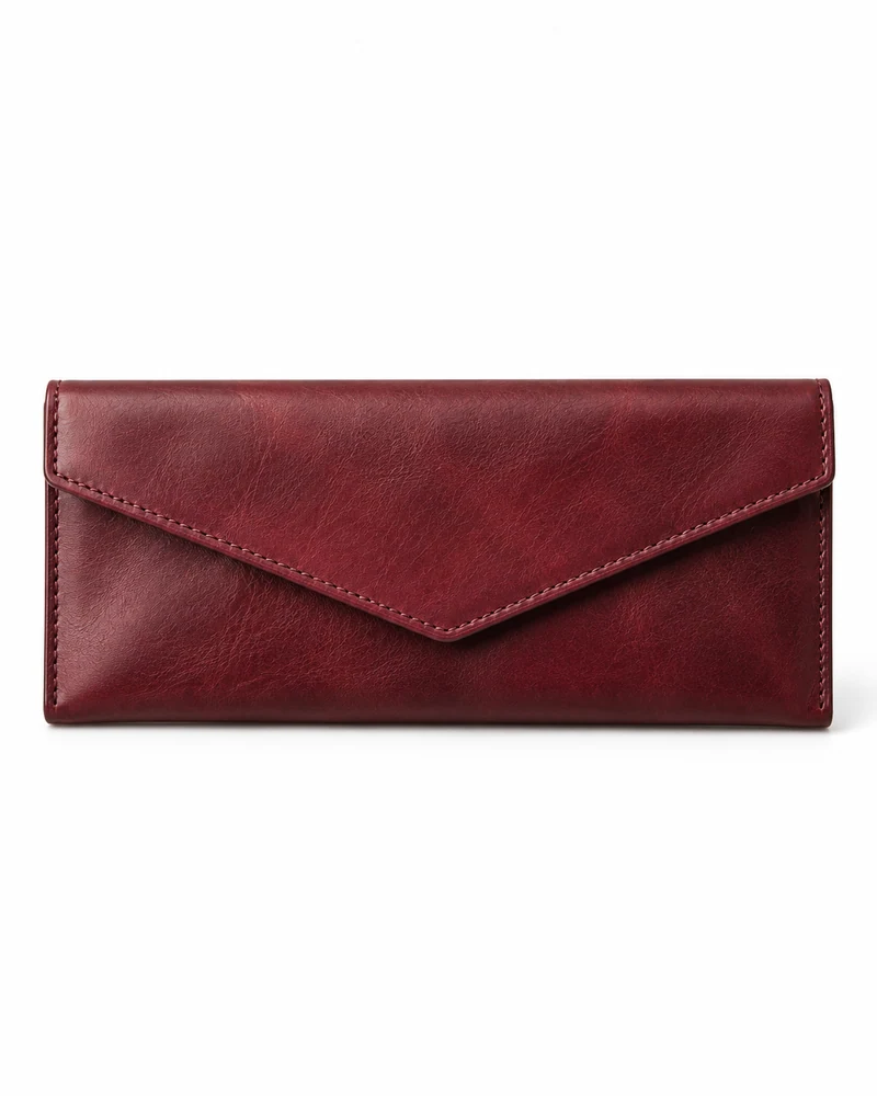 Burgundy Leather Flap Receipt Wallet