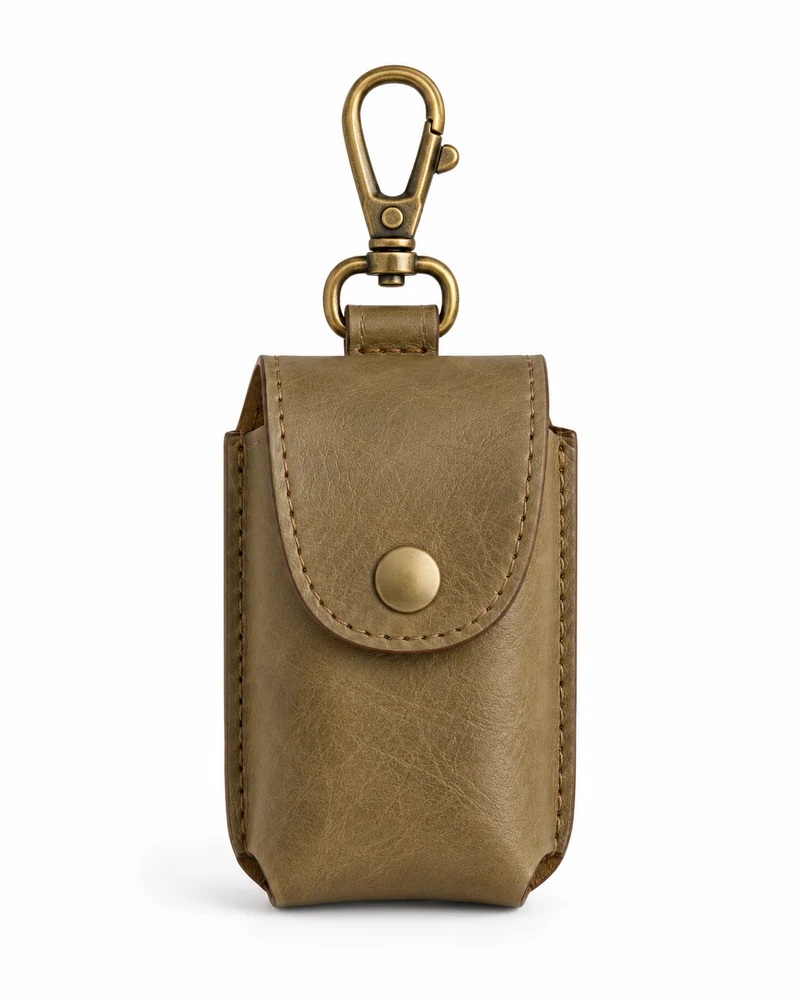 Khaki Leather Pocket Sanitiser Holder