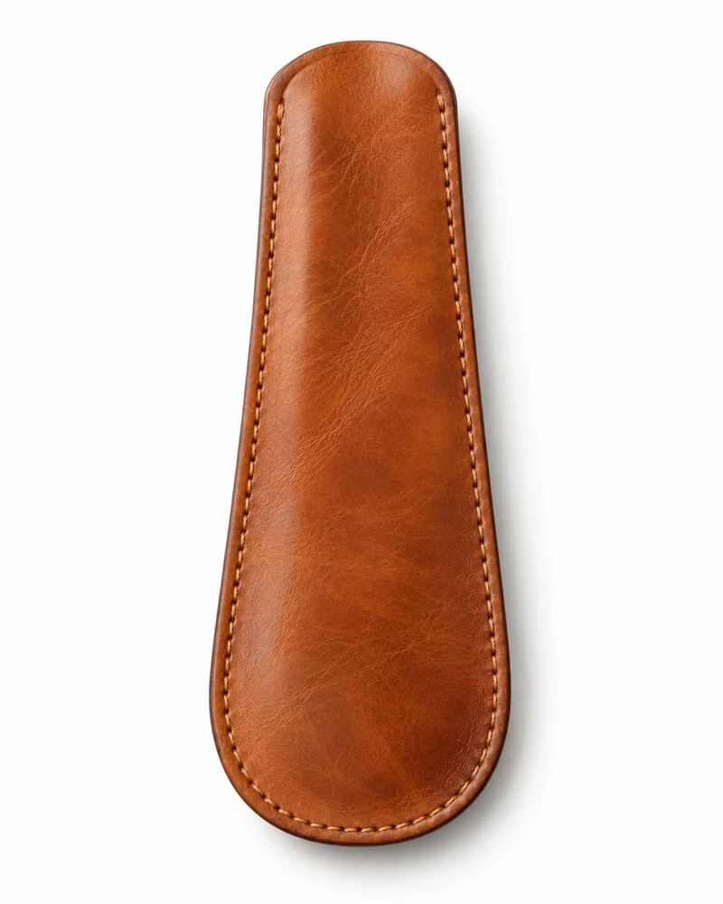 Saddle Tan Leather Compact Shoe Horn Sleeve