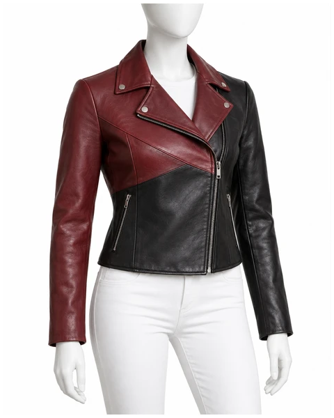 Women Leather Jackets — Design concept 26, 5 large reclaimed leather panels