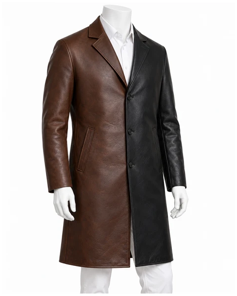 Men Leather Coats — Design concept 53, 4 large reclaimed leather panels