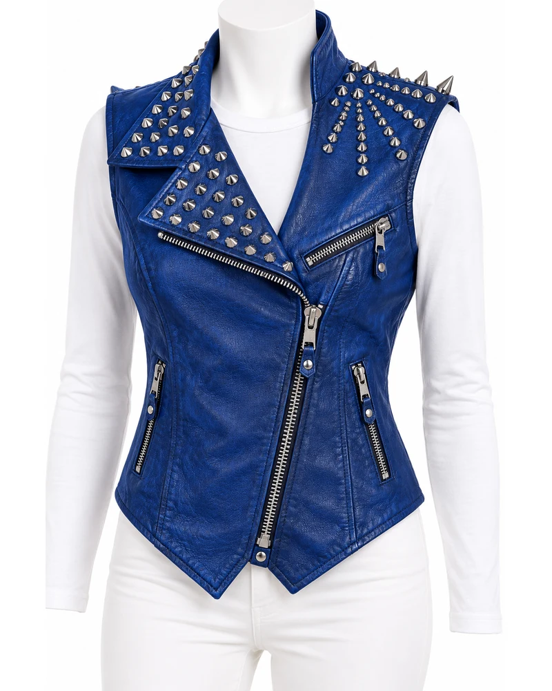 Cobalt Women's Single-Lapel Asymmetric Studded Leather Vest