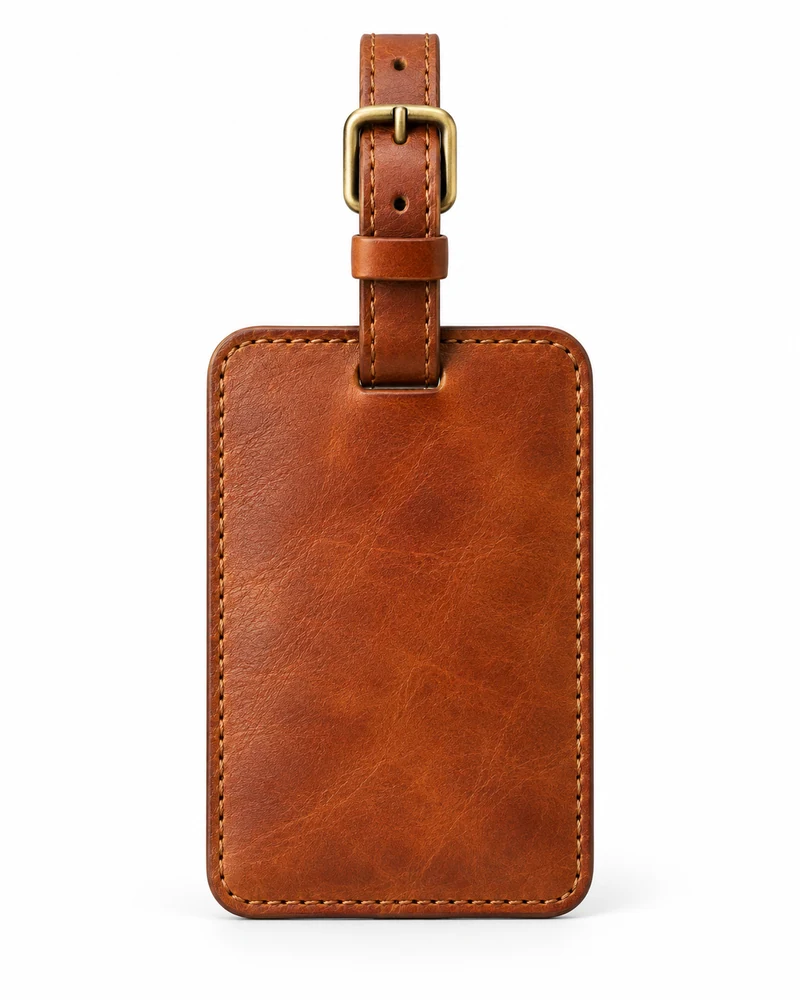Cognac Buckle-Strap Leather Luggage Tag
