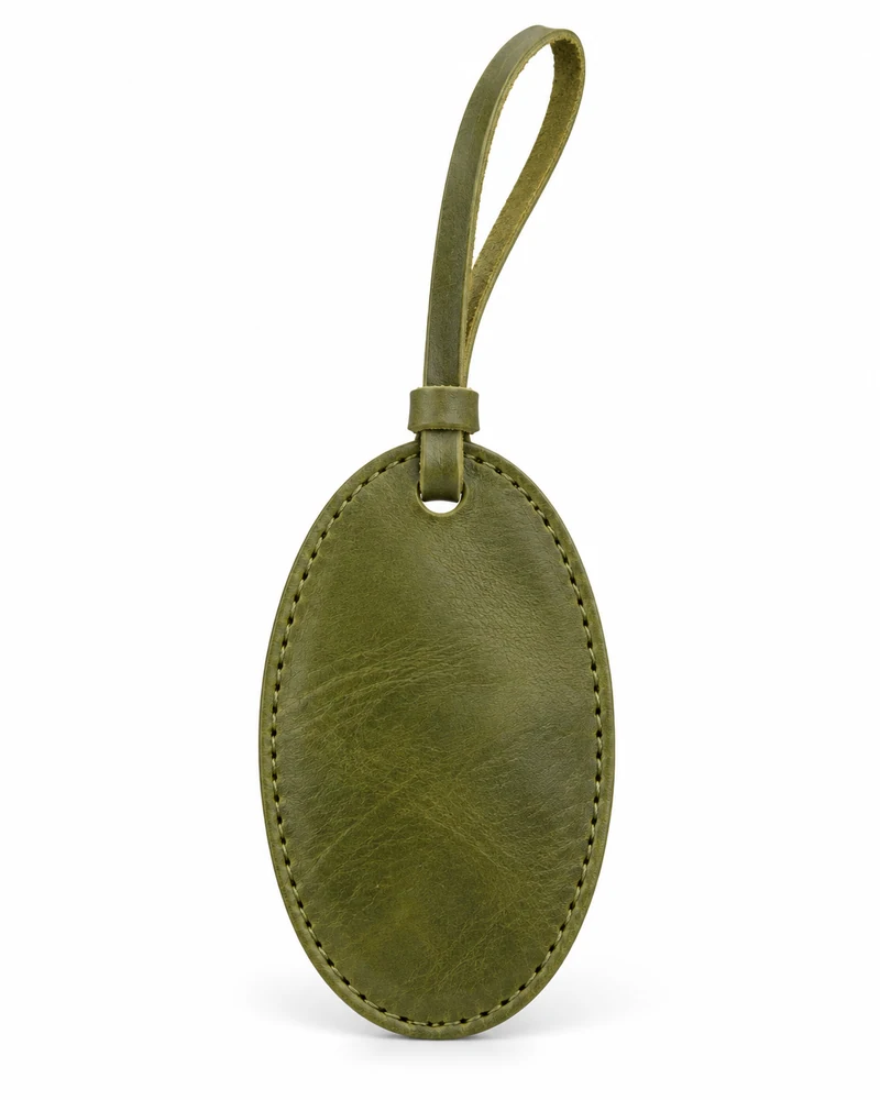 Olive Oval Leather Hang Tag