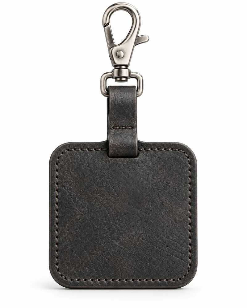Charcoal Rounded-Square Leather Travel Tag