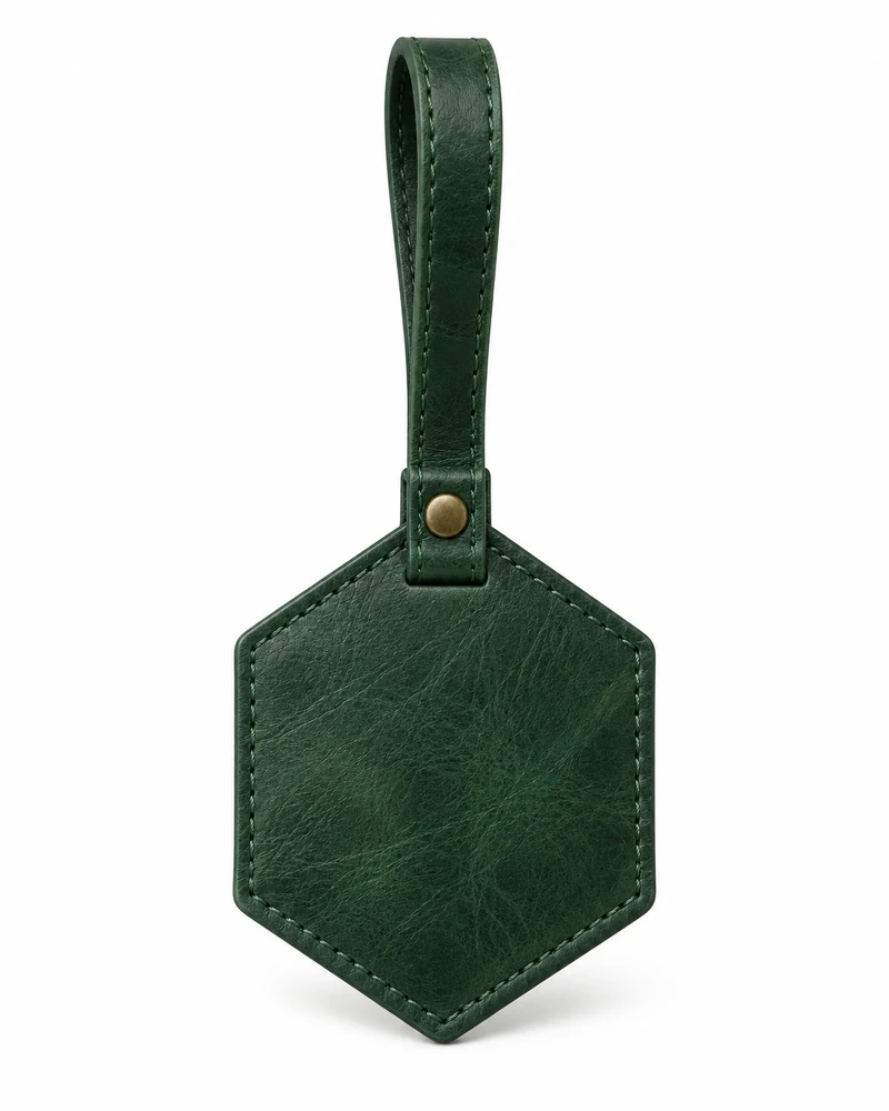 Forest Green Hexagonal Leather Bag Tag