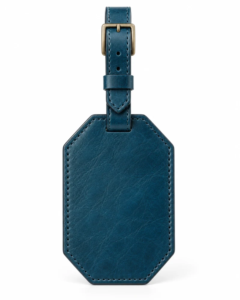 Petrol Blue Octagonal Leather Luggage Tag