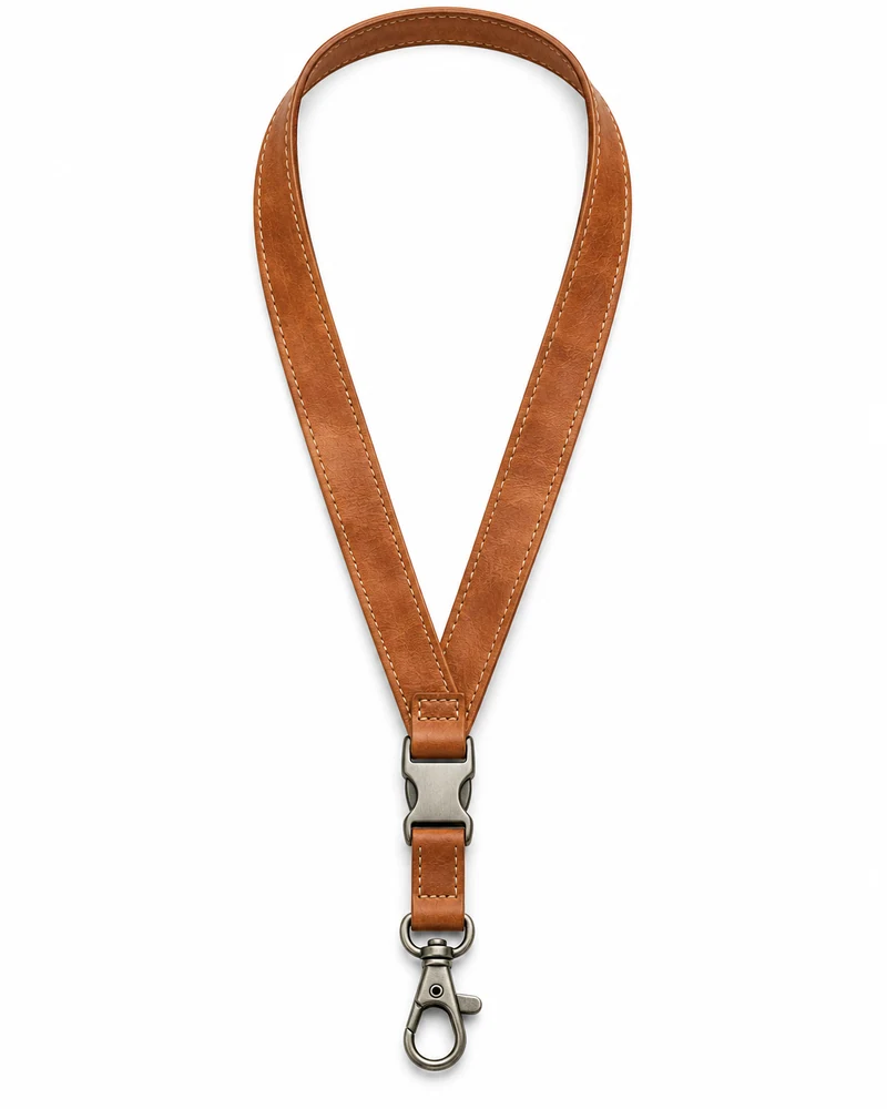 Saddle Tan Detachable-Clip Leather Lanyard