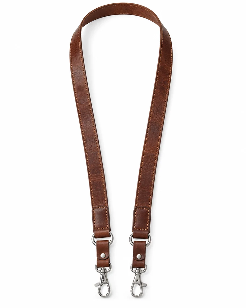 Walnut Double-Hook Leather Badge Lanyard