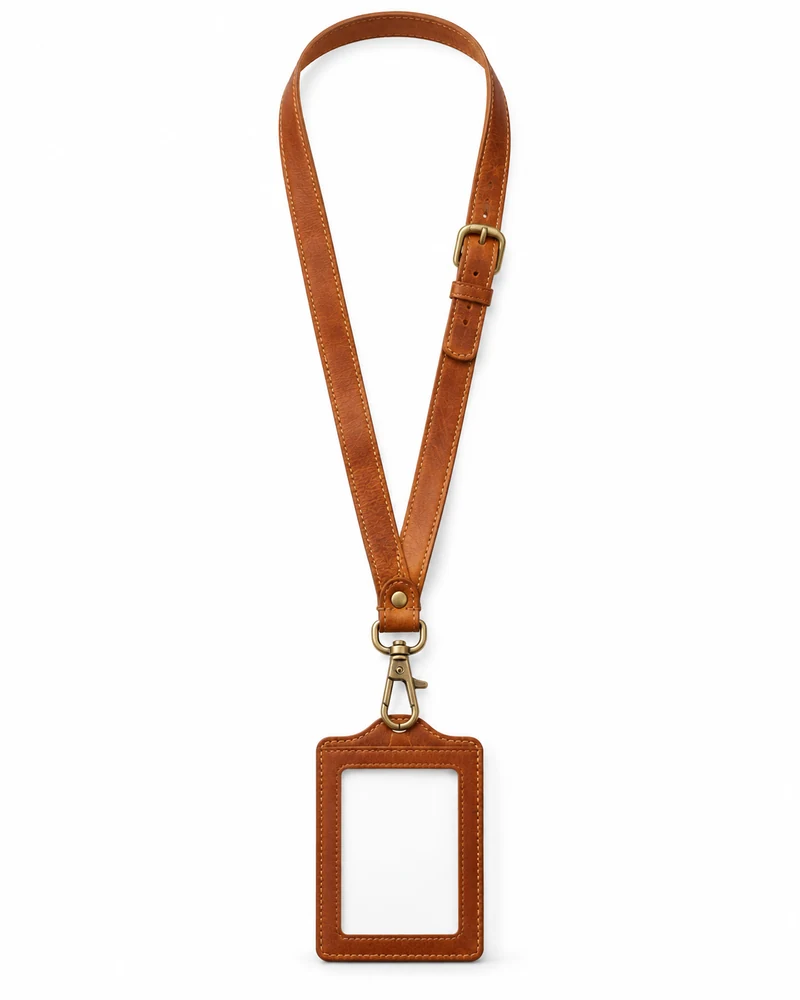 Saffron Adjustable-Buckle Leather Neck Lanyard