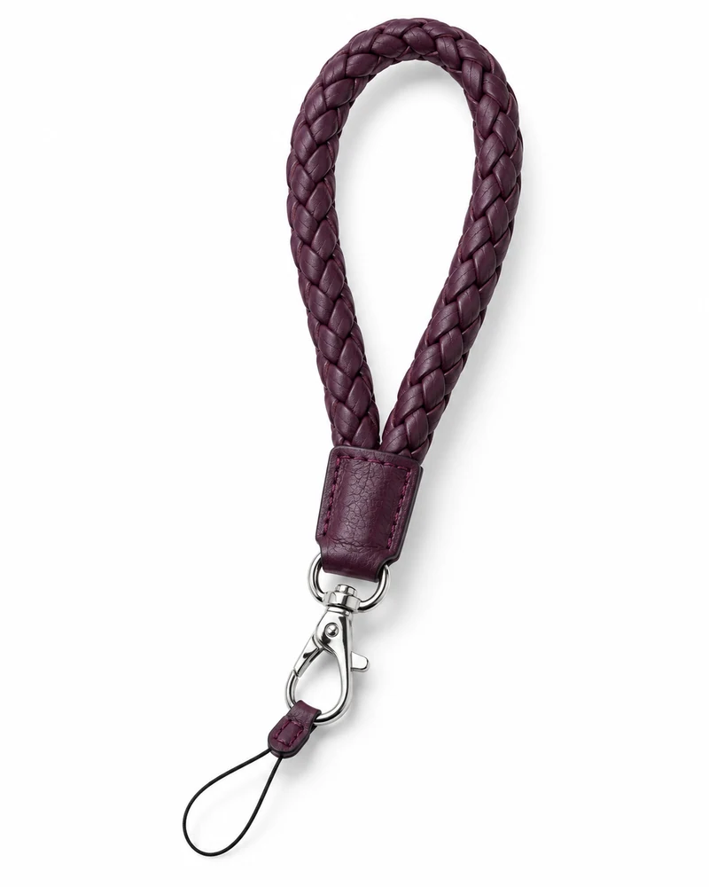 Aubergine Braided Leather Phone Wrist Strap