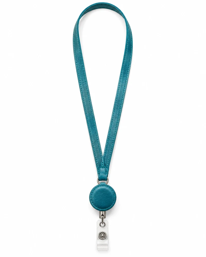 Aqua Leather Retractable Badge Lanyard