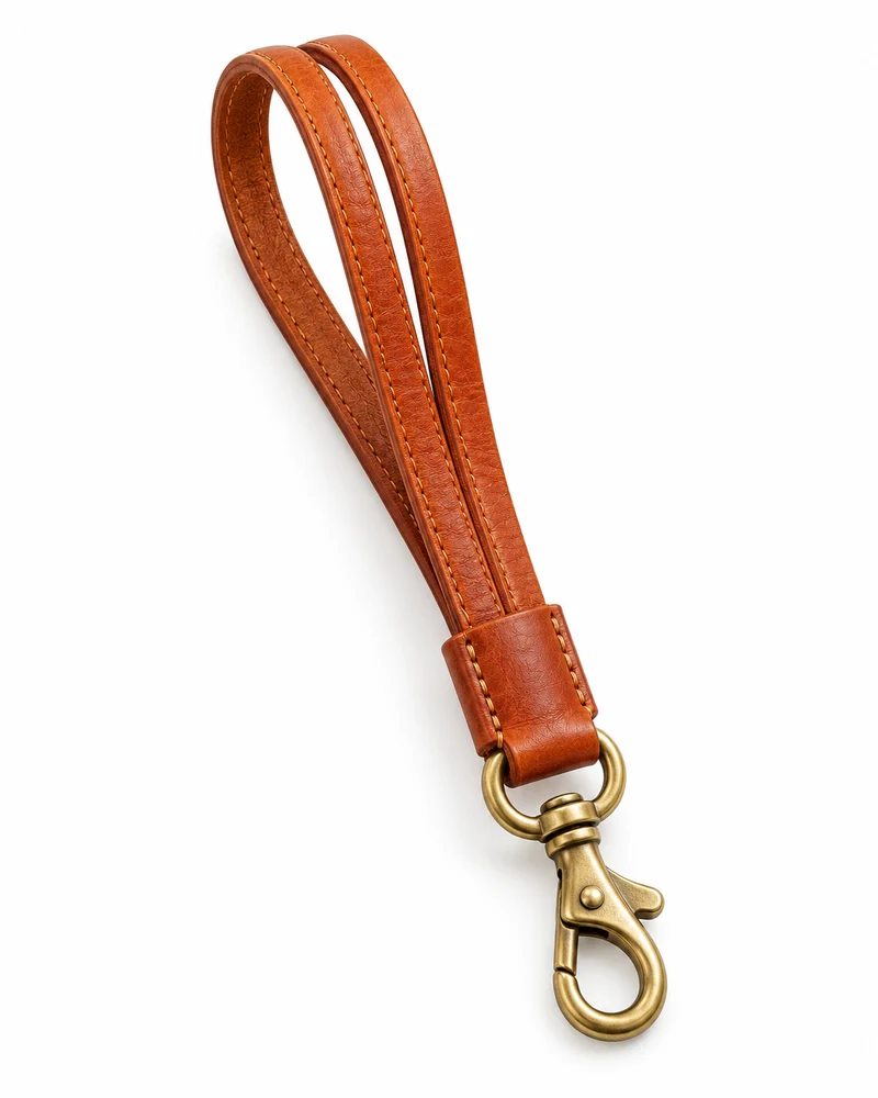 Burnt Orange Double-Loop Leather Wrist Lanyard