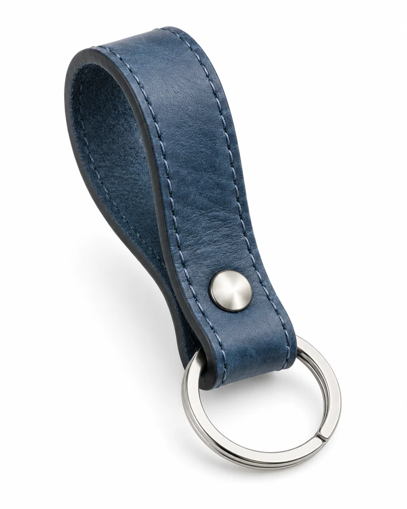 Steel Blue Folded Leather Finger Lanyard