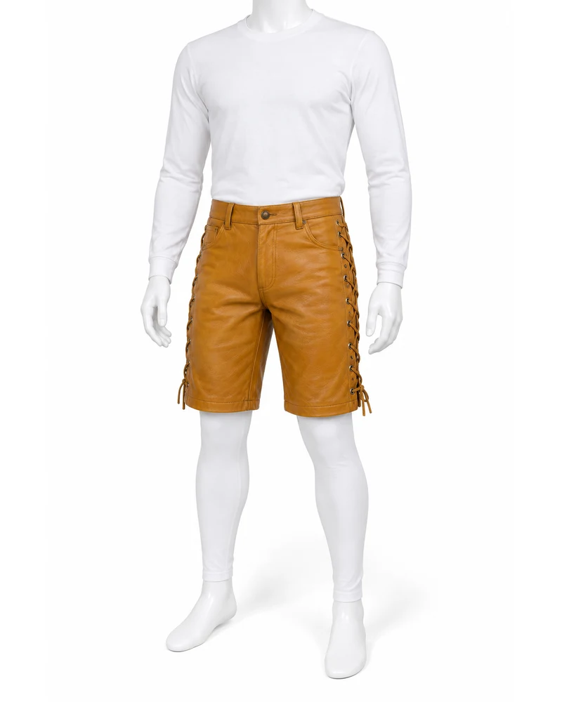 Ochre Men Side-Lace Touring Leather Shorts