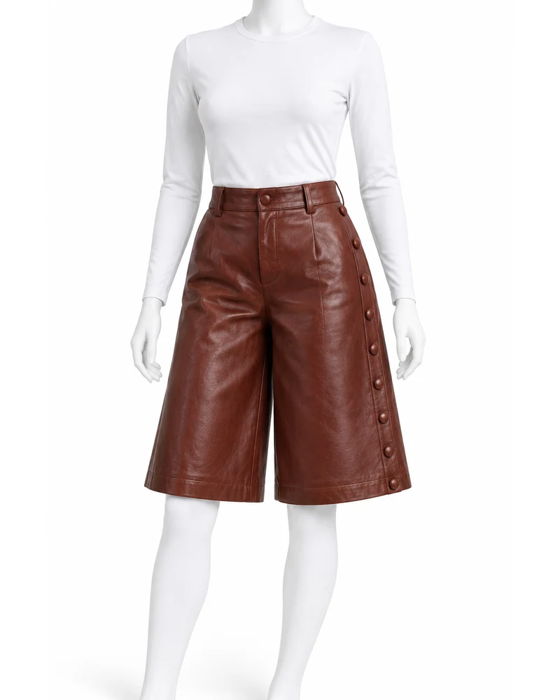 Mahogany Women Button-Side Culotte Leather Shorts