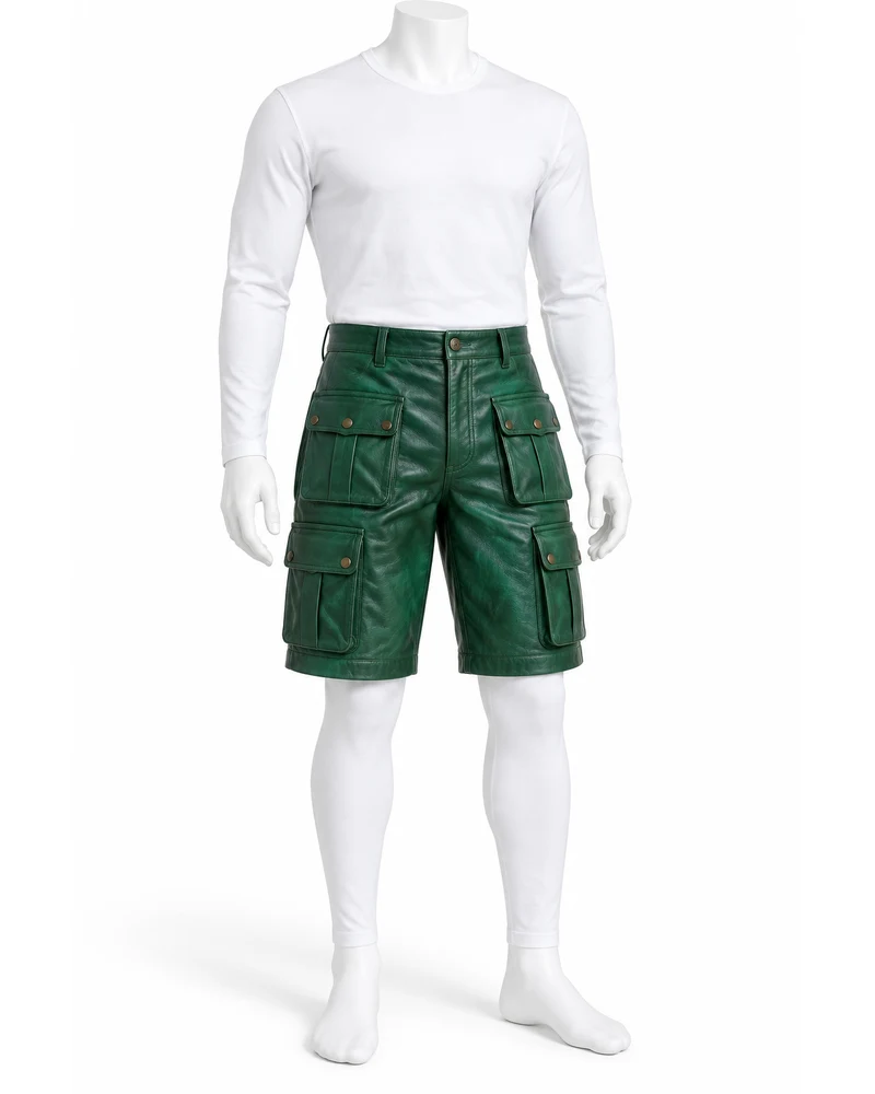 Emerald Men Safari Four-Pocket Leather Shorts