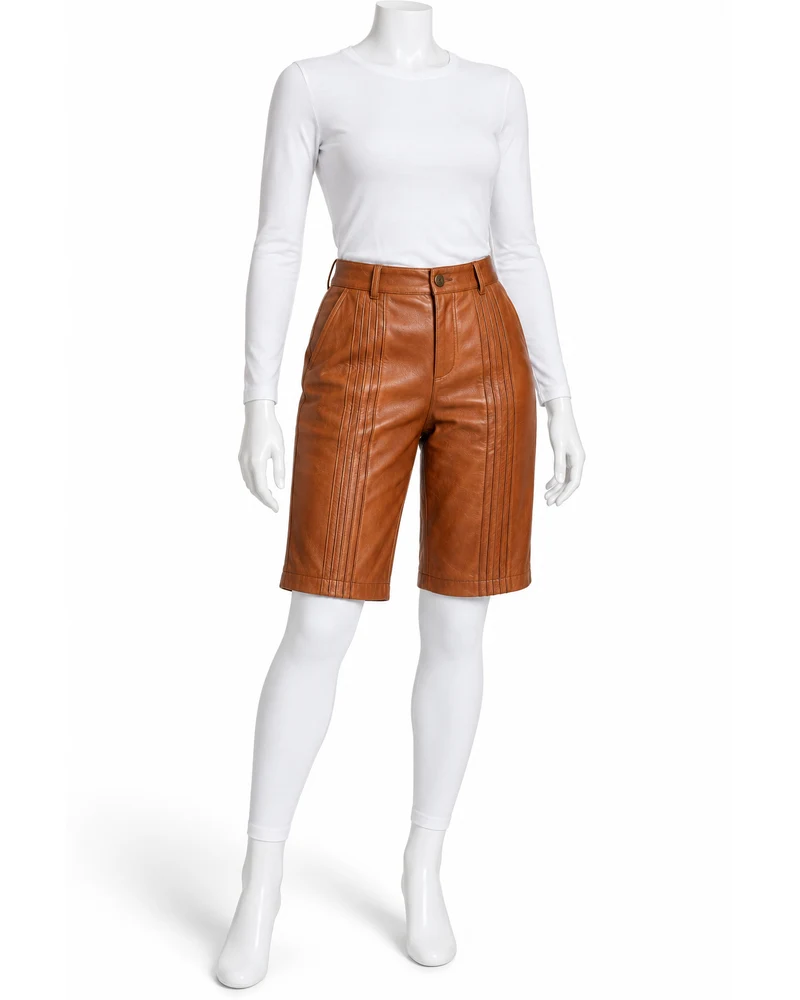 Copper Women Pintuck Tailored Leather Shorts