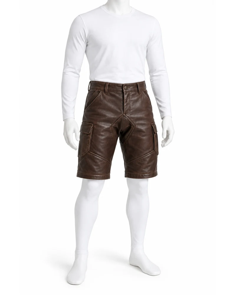 Espresso Men Mountain Gusset Leather Shorts