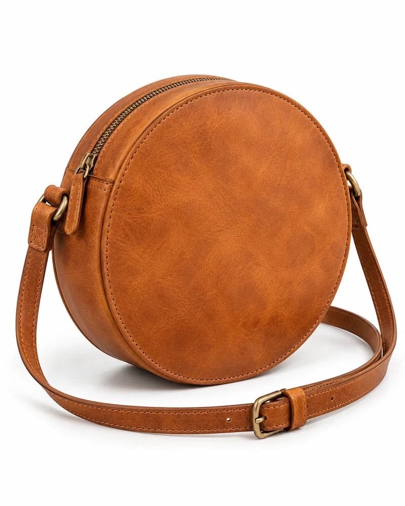 Round Canteen Vegetable-Tanned Leather Bag