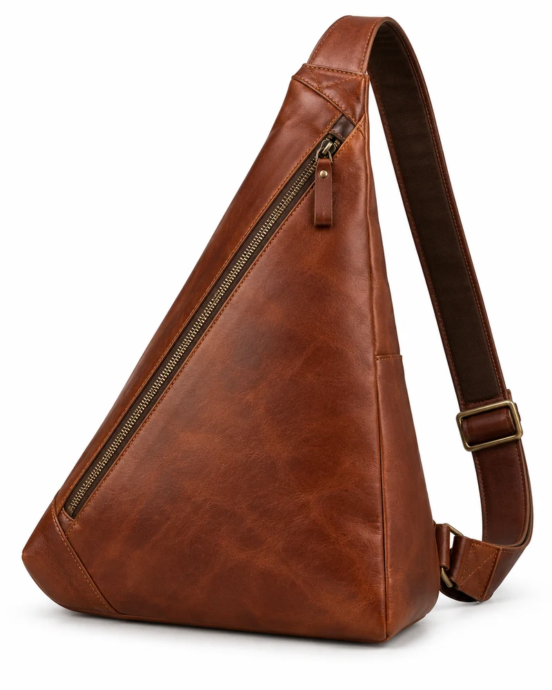 Triangular Sling Vegetable-Tanned Leather Bag
