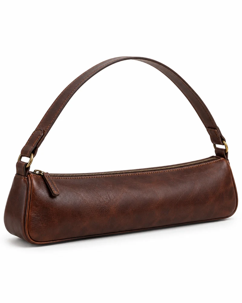 Long Baguette Vegetable-Tanned Leather Bag