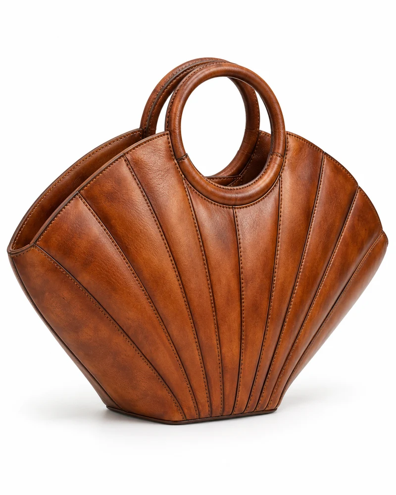 Fan Pleat Handbag Vegetable-Tanned Leather Bag