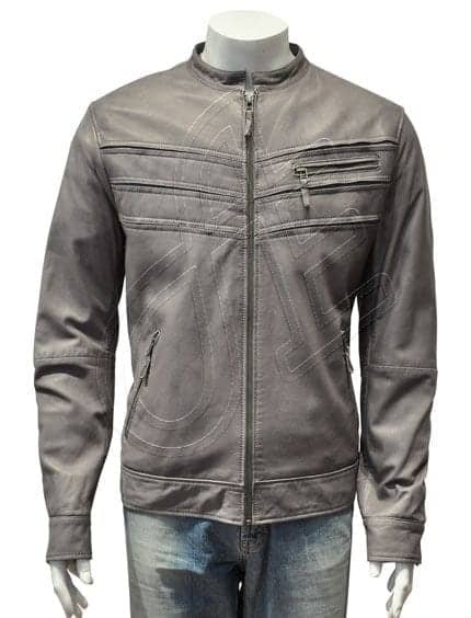 Grey Panelled Zip-Front Men Leather Jacket
