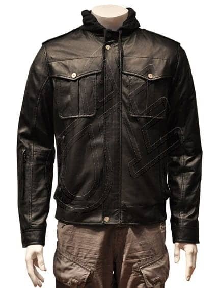 Black Twin-Chest-Pocket Men Leather Jacket