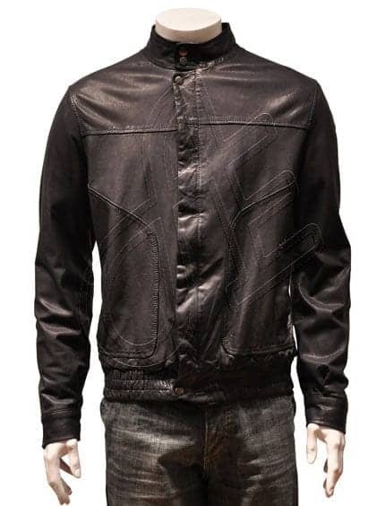 Dark Brown Stand-Collar Men Leather Jacket