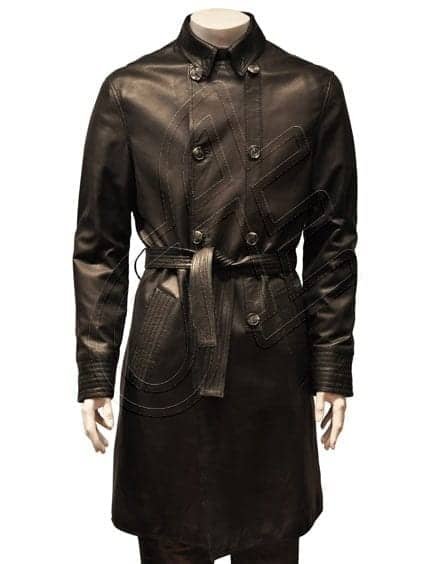 Dark Brown Belted Men Leather Coat