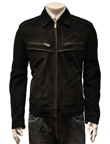 Black Contrast-Zip Men Leather Jacket