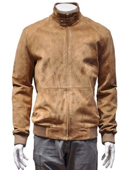 Tan Stand-Collar Men Leather Jacket