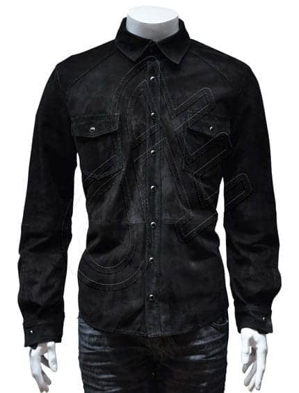 Black Point-Collar Men Leather Jacket